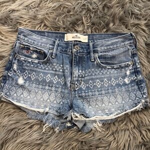 Hollister Women's Boho Patterned Blue Jean Shorts
